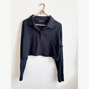 NWOT ZARA black cropped long sleeve polo